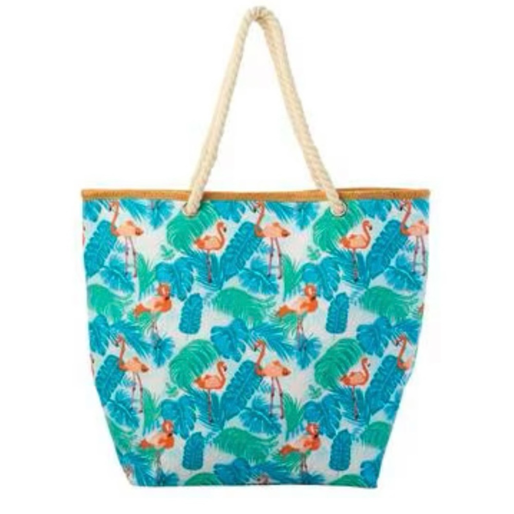 NWT XL Renshun Tropical Flamingo Print Beach Tote Bag